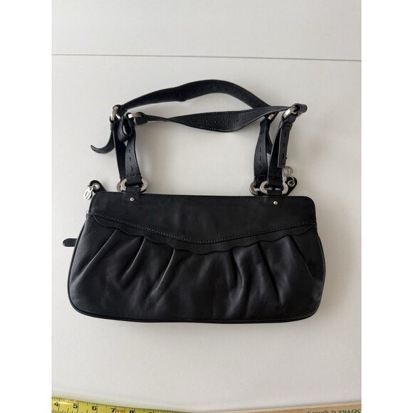 Charles David Black Leather Shoulder Bag scalloped multi zipper pouch y2k 90s - Picture 2 of 16